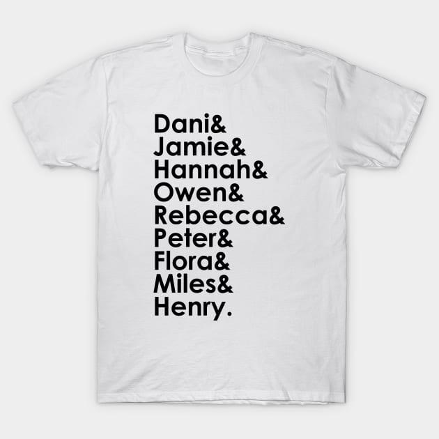 Character Names (Black) - THOBM T-Shirt by Queerdelion